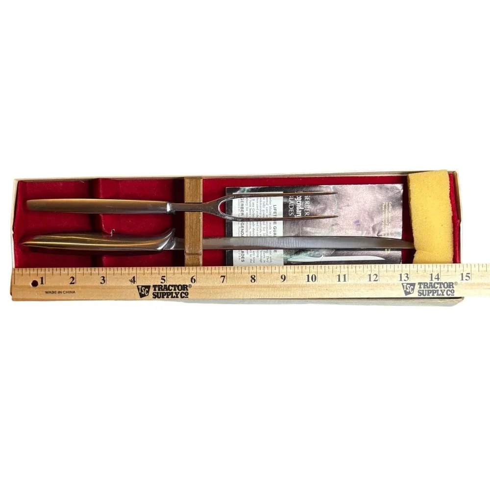 Vintage Gerber Balmung Carving Knife & Siegfried Fork Set Boxed Legendary Blades